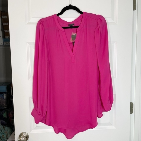 New Torrid Harper Georgette Pullover Puff Sleeve Blouse in Fuchsia Size 0 Large - Picture 3 of 10